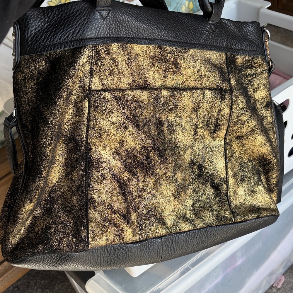Aimee Kestenberg Black and Metallic Gold Shoulder Bag with Top Handles - Picture 12 of 12